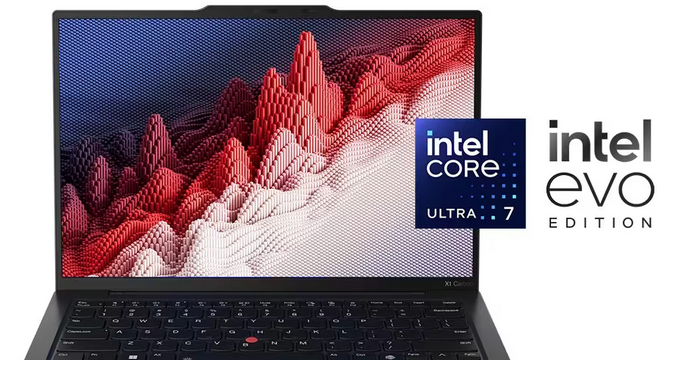 Imagine frontala Lenovo X1 Carbon Gen 12 cu puterea procesorului Intel® Core™ Ultra 7