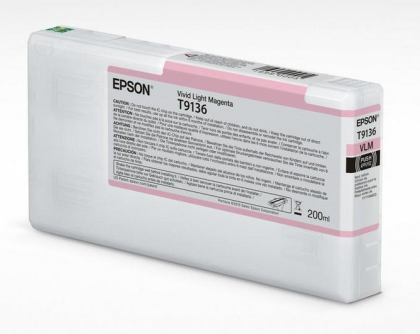 Cartus cerneala original Epson T9136 Vivid Light Magenta, pentru  Plotter Epson SureColor SC-P5000 STD, SC-P5000 Violet, capacitate 200ml