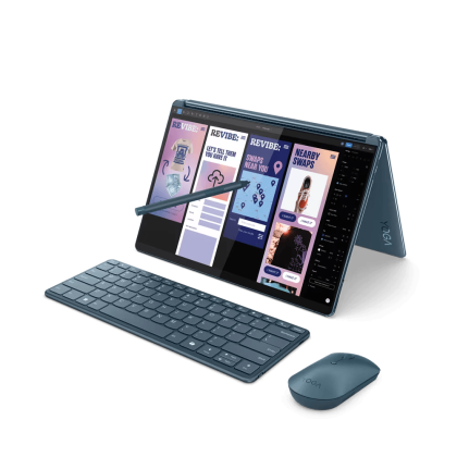 Laptop Lenovo Yoga Book 9 13IMU9, Procesor Intel Core Ultra 7 155U up to 4.8GHz, 2x 13.3" 2.8K (2880x1800) OLED 400nits gloss touch, ram 32GB soldered 7467Mhz LPDDR5x, 1TB SSD M.2 PCIe NVMe, Intel Graphics, culoare albastru, Windows11 Home