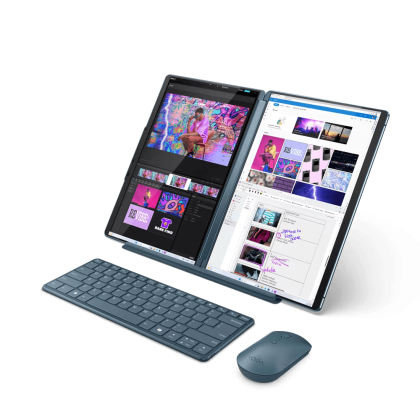 Laptop Lenovo Yoga Book 9 13IMU9, Procesor Intel Core Ultra 7 155U up to 4.8GHz, 2x 13.3" 2.8K (2880x1800) OLED 400nits gloss touch, ram 32GB soldered 7467Mhz LPDDR5x, 1TB SSD M.2 PCIe NVMe, Intel Graphics, culoare albastru, Windows11 Home