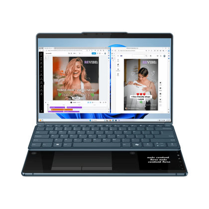 Laptop Lenovo Yoga Book 9 13IMU9, Procesor Intel Core Ultra 7 155U up to 4.8GHz, 2x 13.3" 2.8K (2880x1800) OLED 400nits gloss touch, ram 32GB soldered 7467Mhz LPDDR5x, 1TB SSD M.2 PCIe NVMe, Intel Graphics, culoare albastru, Windows11 Home