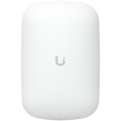 UBIQUITI U6 Extender; WiFi 6; 6 spatial streams; 115 m² (1,250 ft²) coverage; 300+ connected devices; Powered with standard AC wall outlet; Wireless uplink to UniFi WiFi.