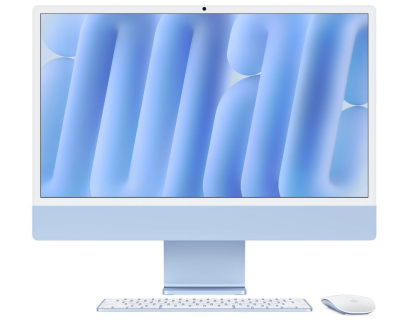 PC all in one Apple iMac 24 inch, Procesor Apple M4 CPU cu 10 nuclee, GPU cu 10 nuclee, Neural Engine 16 nuclee, 23.5" 4.5K (4480x2520) Retina 500niti, ram 16GB, 512GB SSD, tastatura INT, culoare blue, macOS Sequoia