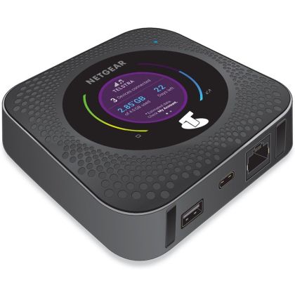 Nighthawk LTE Mobile Hotspot Router, 802.11ac, 4x4 MIMO, Max 1 Gbps download speeds, 150 Mbps upload speeds, 2.4” LCD panel, connect up to 20 WiFi devices on-the-go, Supports the Arlo Smart Home Security System as the base station for Arlo camera