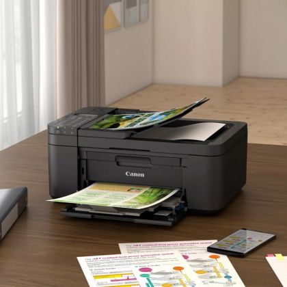 Imprimanta multifunctionala inkjet color Canon PIXMA TR4650, A4, 8.8 ppm, duplex, ADF, fax,4800x1200 dpi, USB, LAN, Wi-Fi, starter cerneala