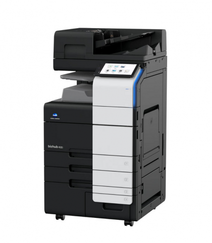 Imprimanta multifunctionala laser monocrom  A3, Konica Minolta Bizhub 450i, 45 ppm, ADF dual scan 300 coli, 1200x1200 dpi, 2 casete hartie de 500 coli, bypass 150 coli, masa DK-516x, tava OT-513 RAM 8GB, SSD 256 GB, Retea, USB, toner starter