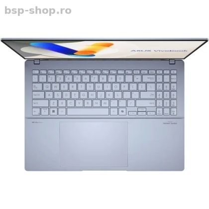 Laptop ASUS Vivobook, vedere de sus cu tastatura și ecran parțial deschis