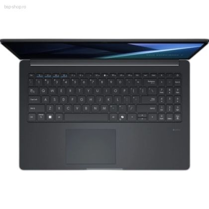 Laptop ASUS ExpertBook B1 B1503CVA-NJ0414 văzut de sus, complet deschis, arătând întreaga tastatură și ecranul.