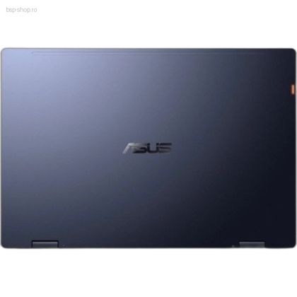     Laptop convertibil ASUS ExpertBook B3 Flip B3402FVA-LE0980 închis, privit de sus, arătând designul capacului albastru închis cu logo ASUS.