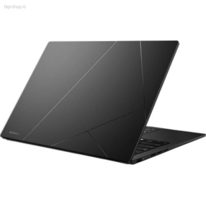 Laptop ASUS Zenbook 14 OLED UM3406KA-PP124X vedere din spate-dreapta partial deschis aratand designul.