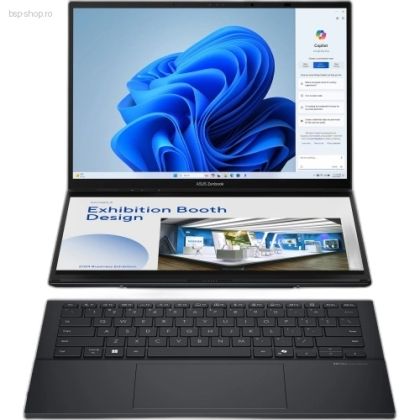 Laptop dual screen ASUS Zenbook Duo UX8406CA-PZ166X mod desktop vertical ecrane OLED active.