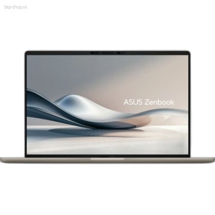 Laptop ultraportabil ASUS ZenBook A14 OLED UX3407RA-QD043X vedere frontala ecran activ.