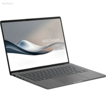 Laptop ASUS ZenBook A14 OLED UX3407RA-QD026X deschis vedere din unghi stanga ecran OLED.