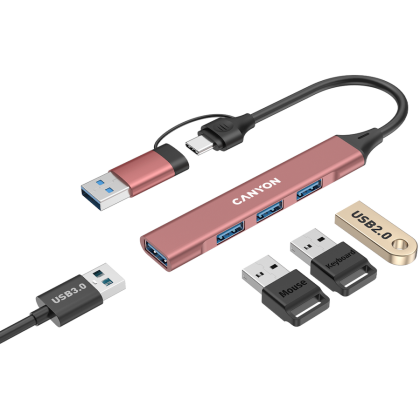 CANYON hub DS-02 4in1 USB-A/C Pink