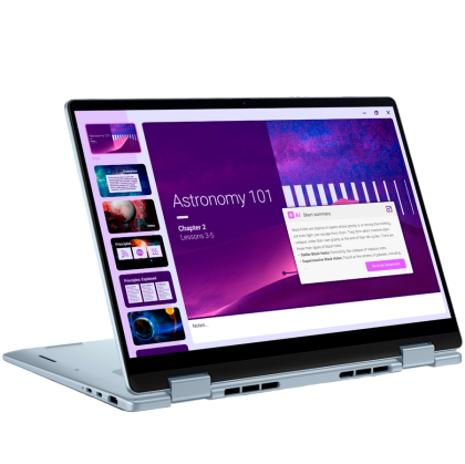 Laptop Dell 14 Plus 2-in-1, Procesor Intel Core Ultra 7 256V up to 4.8GHz, 14" FHD+ (1920x1200) IPS anti-glare 300nits, touch, ram 16GB on board 8533MHz LPDDR5x, 1TB SSD M.2 PCIe NVMe, Intel® Arc graphics, culoare Ice Blue, Windows11 Pro