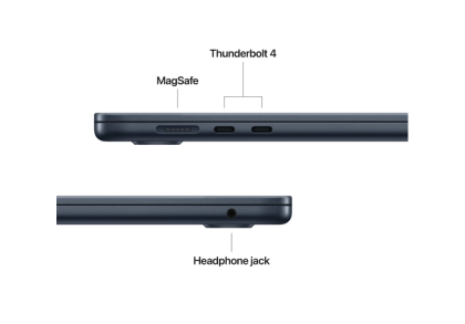 Laptop Apple MacBook Air 15", Procesor Apple M4 CPU cu 10 nuclee, GPU cu 10 nuclee, 15.3"(2880 x 1864) IPS 500nits, ram 16GB, 1TB SSD, tastatura INT, culoare Midnight, macOS Sequoia