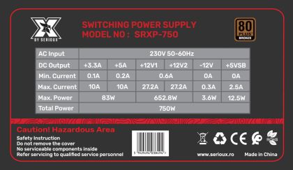 SURSA PC SERIOUX 750W 80+ BRONZE FAN12CM