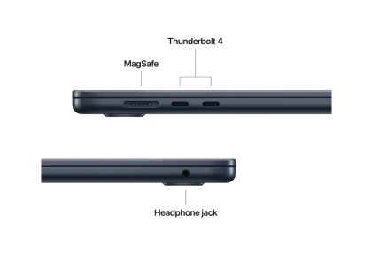 Laptop Apple MacBook Air 15", Procesor Apple M4 CPU cu 10 nuclee, GPU cu 10 nuclee, 15.3"(2880 x 1864) IPS 500nits, ram 16GB, 512GB SSD, tastatura US, culoare Midnight, macOS Sequoia