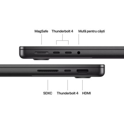 Laptop Apple MacBook Pro 14", Procesor Apple M5, CPU cu 10 nuclee, GPU cu 10 nuclee, 16 nuclee Neural Engine, 14.2"(3024 x1964) Liquid Retina XDR 1000nits, ram 24GB, 512GB SSD, tastatura INT, culoare Space Black, macOS Tahoe