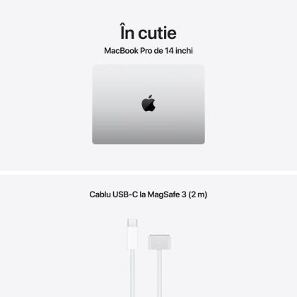 Laptop Apple MacBook Pro 14", Procesor Apple M5, CPU cu 10 nuclee, GPU cu 10 nuclee, 16 nuclee Neural Engine, 14.2"(3024 x1964) Liquid Retina XDR 1000nits, ram 24GB, 512GB SSD, tastatura INT, culoare silver, macOS Tahoe