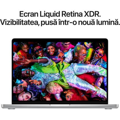 Laptop Apple MacBook Pro 14", Procesor Apple M5, CPU cu 10 nuclee, GPU cu 10 nuclee, 16 nuclee Neural Engine, 14.2"(3024 x1964) Liquid Retina XDR 1000nits, ram 24GB, 512GB SSD, tastatura INT, culoare silver, macOS Tahoe