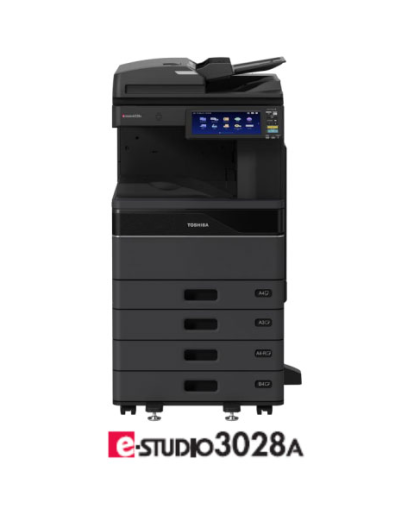 Imprimanta multifunctionala laser monocrom A3, Toshiba e-Studio 3028A, 30ppm, duplex, 1200x1200 dpi, 2 casete 2x 500 coli, bypass 100coli, USB, Retea, RAM 4GB, SSD 128GB, touchscreen 