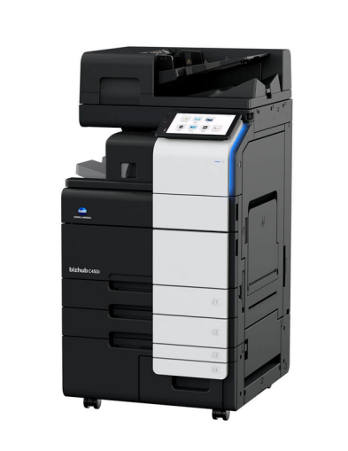 Imprimanta multifunctionala laser color A3, Konica Minolta Bizhub C450i, 45 ppm, duplex, ADF dual scan 300 coli, 2 casete hartie de 500 coli, tava bypass de 150 coli, masa DK 516x, tava iesire 250 coliA4/A3, RAM 8GB, SSD 256GB, USB, retea, set tonere  