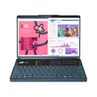 Laptop Lenovo Yoga Book 9 13IMU9, Procesor Intel Core Ultra 7 155U up to 4.8GHz, 2x 13.3" 2.8K (2880x1800) OLED 400nits gloss touch, ram 32GB soldered 7467Mhz LPDDR5x, 1TB SSD M.2 PCIe NVMe, Intel Graphics, culoare albastru, Windows11 Home
