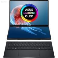 Laptop cu ecran dublu ASUS Zenbook Duo UX8406CA-PZ166X mod vertical logo ASUS Lumina OLED.