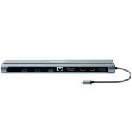 CANYON DS-90, 14 in 1 hub, with Type C female *2,Type C male *1:max 10Gbps,USBA*3:max 10Gbps,DP*1，VGA*1,SD card slot*1,TF card slot*1,Audio 3.5 audio*1,HDMI*2,RJ45*1,cable length 0.20m,Aluminum alloy housing,76*22.5*301mm,Dark grey