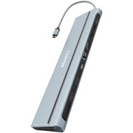 CANYON DS-90, 14 in 1 hub, with Type C female *2,Type C male *1:max 10Gbps,USBA*3:max 10Gbps,DP*1，VGA*1,SD card slot*1,TF card slot*1,Audio 3.5 audio*1,HDMI*2,RJ45*1,cable length 0.20m,Aluminum alloy housing,76*22.5*301mm,Dark grey