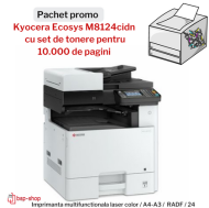 Pachet promo cu imprimanta multifunctionala laser color, A4/A3  Kyocera Ecosys M8124cidn si set de tonere TK 8115 Kyocera Integral pentru 10.000 de pagini.