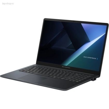  Laptop ASUS ExpertBook B1 B1503CVA-NJ1937 deschis, privit dintr-un unghi din partea dreaptă, arătând profilul lateral și ecranul.