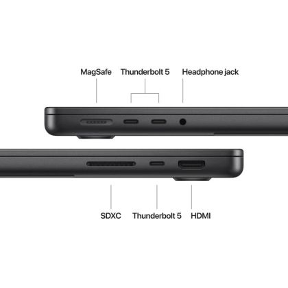 Laptop Apple MacBook Pro 14", Procesor Apple M4 Max, CPU cu 16 nuclee, GPU cu 40 nuclee, 14.2"(3024 x 1964) Liquid Retina XDR 1000nits, ram 128GB, 2TB SSD, tastatura US, culoare space black, macOS Sequoia