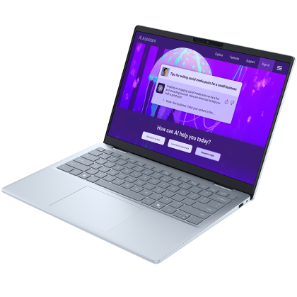 Laptop Dell 14 Plus, Procesor Intel Core Ultra 9 288V up to 5.1GHz, 14" 2.5k (2560x1600) anti-glare 300nits, ram 32GB onboard 8533MHz LPDDR5x, 1TB SSD M.2 PCIe NVMe, Intel Arc graphics, culoare Ice Blue, Windows11 Pro
