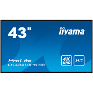 IIYAMA LFD LH4341UHS-B2 43" Professional Digital Signage display with 4K UHD resolution and 24/7 3840x2160 16:9 500cd 1200:1 8ms landscape, portrait